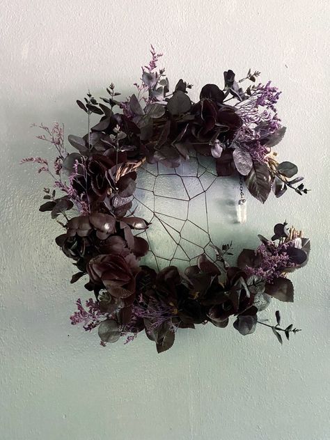 Crescent Moon Wreath, Witch Wedding, Moon Wreath, Magical Crystal, Witchy Home, Wood Moon, Skull Wreath, Boho Wreath, Purple Wreath