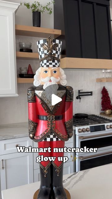 Mckenzie Childs Christmas Trees, Mackenzie Childs Nutcracker Diy, Mackenzie Childs Diy Christmas, Mackenzie Childs Christmas Decor, Mackenzie Childs Inspired Christmas Tree, Painted Walmart Nutcracker, Diy Mackenzie Childs Ideas, Walmart Nutcracker Diy, Mackenzie Childs Christmas Tree