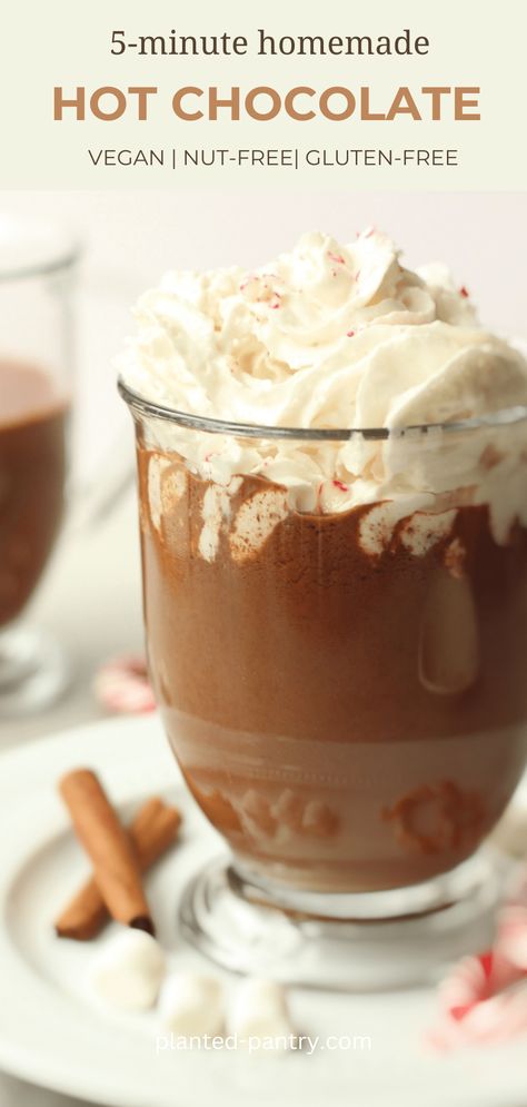 Vegan Hot Chocolate Best Vegan Hot Chocolate, Non Dairy Hot Chocolate, Vegan Hot Chocolate Mix Recipe, Vegan Mexican Hot Chocolate, Vegan Hot Chocolate Recipe, Hot Christmas Drinks, Paleo Hot Chocolate, Creamy Hot Chocolate Recipe, Healthy Hot Chocolate Recipe