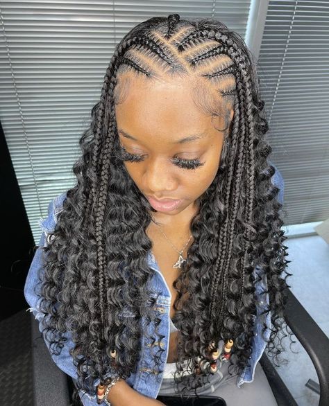 Scalp Braids With Curly Hair In The Back, On Scalp Braids, Beach Braids Black Women, Scalp Braids For Black Women, Braiding Ideas, Velvet Ribbon Bow, Vacation Hair, Scalp Braids, 20 Birthday