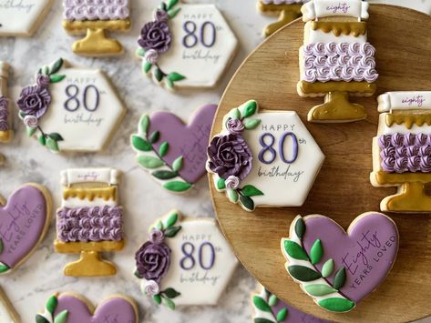 80th Birthday Royal Icing Cookies, 80 Birthday Cookies, 75th Birthday Cookies, 80th Birthday Cookies Decorated, 80th Birthday Cookies, Flower Sugar Cookies, 92nd Birthday, 75th Birthday Parties, Best Sugar Cookie Recipe