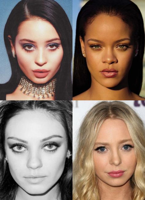 headshots of alexa demie, rihanna, mila kunis, and portia doubleday, all who have ethereal and gamine style essences based on theories by kitchener Types Of Facial Features, Romantic Ethereal Essence, Style Essence, Kibbe Romantic, Types Of Facials, Romantic Makeup, Soft Gamine, Best Beauty Tips, Facial Features