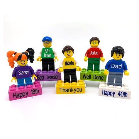 Personalised LEGO Minifigure on Personalised Brick Ideal #gadget Lego Teacher, Diy Agenda, Lego Gifts, Lego Custom Minifigures, Lego Minifigs, Lego Craft, Lego Pictures, Happy 40th, Lego Pieces