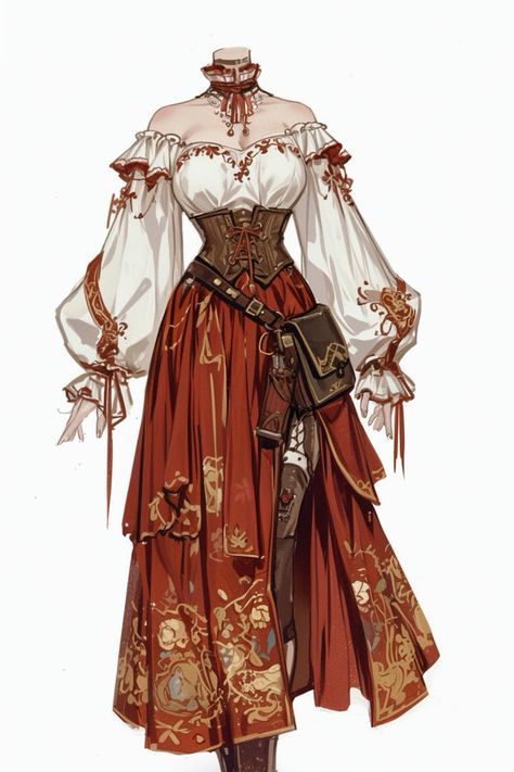 Fem Fantasy Outfits, Pirate Outfits Female Aesthetic, Pirate Dress Drawing, Pirate Clothes Female Drawing, Outfit Ideas Fantasy Drawing, Pirate Clothing Drawing, Female Pirate Outfit Drawing, Dnd Oc Outfit, Pirate Princess Outfit