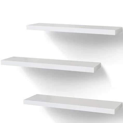 Latitude Run® 3 Piece Floating Shelf & Reviews | Wayfair White Shelves For Wall, White Wall Shelves Bedroom, Floating Shelf White, White Shelves For Bedroom, Shelfs For Bedroom Wall, Floating Shelves For Bedroom, Cute Wall Shelves, Room Shelves Bedroom Ideas, White Shelves Bedroom