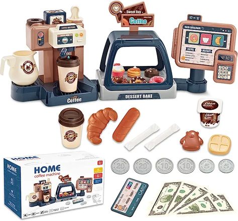 Play Coffee Shop, Chocolate Coffee Desserts, Coffee Shop Party, Coffee Toy, Food Catalog, Coffee Maker Machine, Donut Dessert, Colorful Desserts, Play Food Set