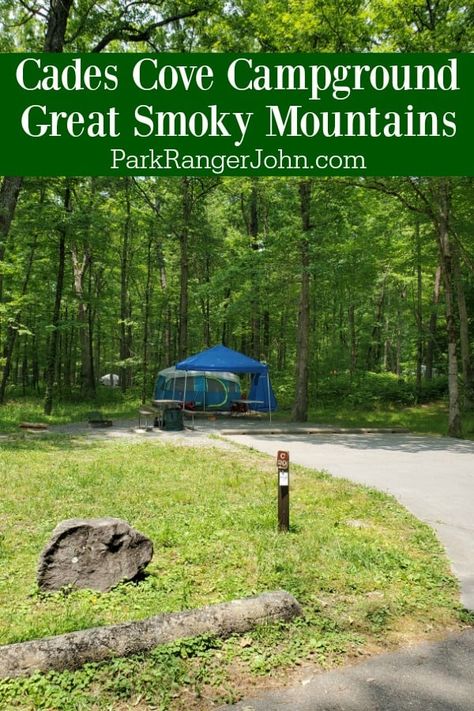 Cades Cove Campground- Great Smoky Mountains National Park Elkmont Campground, Smokey Mountains National Park, Cades Cove Tennessee, National Park Camping, Tennessee Vacation, Cades Cove, Camping Locations, Mountain Photography, Park Ranger