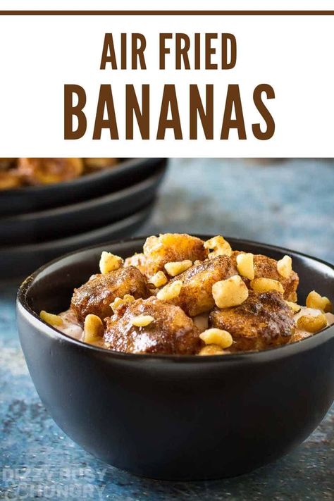 These Air Fried Bananas are a super special and fruity treat that’s so easy to make! With just a few simply ingredients you probably have around the kitchen already, you can make this yummy dessert. Use your air fryer to easy make caramelized bananas that are delicious on their own or perfect as a topping for other desserts. Scoop them onto ice cream or pudding for a delicious combination! #airfriedbananas #friedbananadessert #airfryercaramelizedbananas #airfryerbananas #dizzybusyandhungry Air Fried Bananas, Fried Banana Recipes, Air Fryer Recipes Snacks, Happy Aesthetic, Kid Recipes, Fruity Treats, 2024 Recipes, Fried Bananas, Air Fryer Oven Recipes