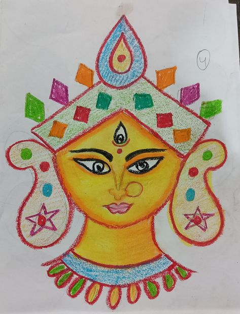 Durga Painting For Kids, Navratri Drawing Ideas Easy, Durga Drawing For Kids, Drawing For Class 4th, Navratri Drawing For Kids, Navratri Drawing Ideas, Navratri Craft, Durga Maa Drawing, Dumbo Drawing