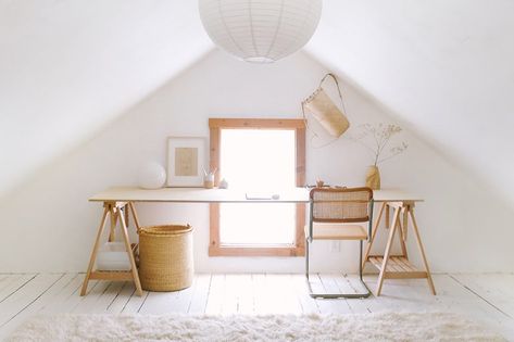 A $55 Home Office That Makes for the Dreamiest Desk Setup Attic Home Office, Ikea Legs, Wfh Setup, Future Office, Diy Office, Laundry Hamper, Desk Setup, Interior Trend, Work Office