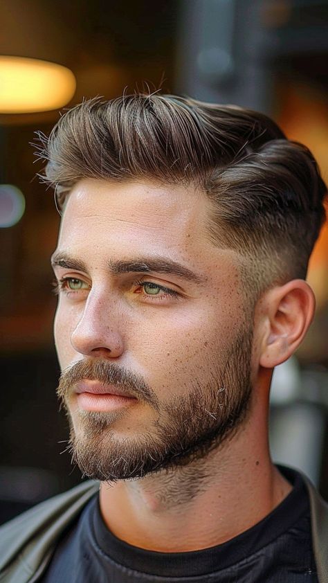 Fresh Cuts, Fresh Look: Top 30 Men’s Haircuts for the Modern Man Modern Pompadour Men, Gentleman Haircut, Top Haircuts For Men, Men Fade Haircut Short, Side Part Haircut, Mens Haircuts Short Hair, Trendy Mens Haircuts, Classic Haircut, Best Beard Styles