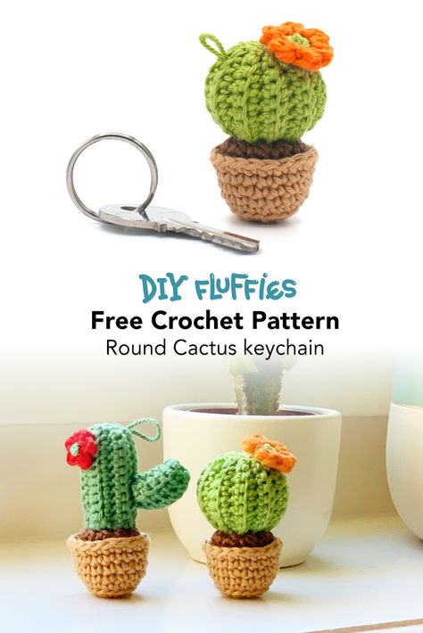 Crochet Cactus Keychain, Crochet Cactus Free Pattern, Cactus En Crochet, Cactus Keychain, Crochet Succulent, Crochet Cactus, Small Cactus, Mini Cactus, Crochet Keychain Pattern