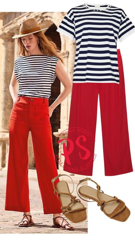 Red Pants Summer, Outfit Pantalon Rojo, Wide Leg Pants Outfit, Red Trousers, Fifties Fashion, Outfit Mujer, Minimal Outfit, Red Pants, Fashion Over 40