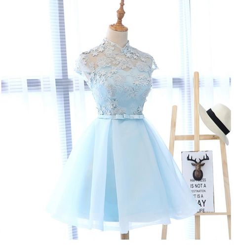 Light Blue Homecoming Dress, Blue Lace Prom Dress, Dresses Hoco, Cute Homecoming Dresses, Blue Homecoming Dresses, Lace Party Dresses, Blue Cocktail Dress, Blue Tulle, Lace Homecoming Dresses