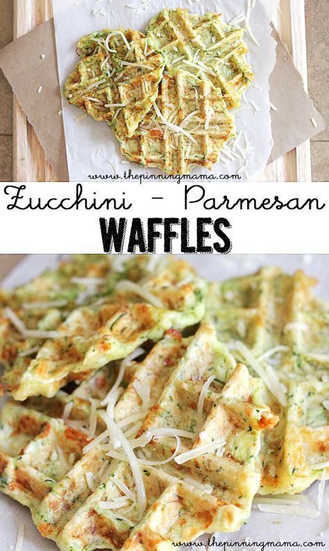 Zucchini Parmesan Waffle Fritters - the PERFECT way to get the kids to eat their veggies! YUM! Parmesan Waffles, Zucchini Waffles, The Pinning Mama, Zucchini Parmesan, Waffle Iron Recipes, Waffle Maker Recipes, Foods With Iron, Iron Recipes, Waffle Recipe