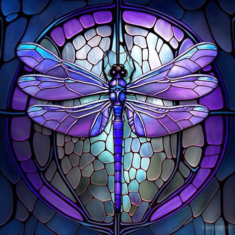 Purple Stained Glass Art, Dragonfly Crafts, Design For Tumbler, Stained Glass Tattoo, Stained Glass Dragonfly, Dragonfly Artwork, Dragonfly Images, Colorful Swirls, Dragonfly Stained Glass