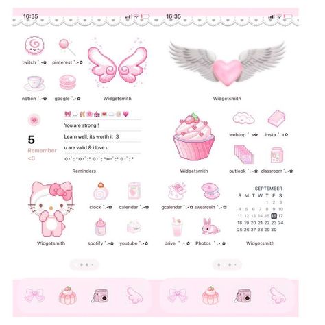 Sanrio Ios 16 Layout, Hello Kitty Ios Homescreen, Hello Kitty Ipad Homescreen, Pink Iphone Layout Aesthetic, Hello Kitty Layout Iphone, Hello Kitty Ipad Layout, Phone Themes Hello Kitty, Ios 16 Home Screen Ideas Hello Kitty, Iphone Inspo Home Screen Ios 16