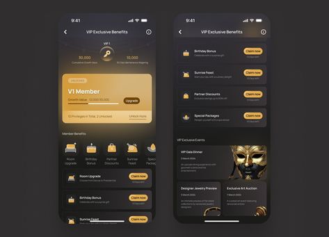 VIP Rewards UI Screen for a Loyalty App Membership Website, App Interface Design, Ui Design Website, Banking App, Iphone App Design, App Interface, App Ui Design, Design Language, Mobile Ui