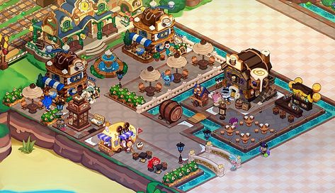 A mini CRK Café & Bar plaza I made featuring the new Disney collab decor Crk Kingdom Layout Fall, Cookie Run Kingdom Disney Layout, Cookierun Kingdom Design, Crk Kingdom Train Station, Crk Train Station Decor, Cookie Run Kingdom Layout Train Station, Cookie Run Kingdom Train Station, Crk Design Ideas, Crk Entrance Layout