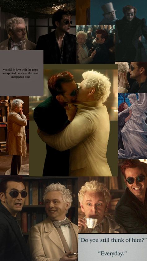 Good Omens Ineffable Husbands Wallpaper, Good Omens Behind The Scenes, Good Omens Kiss Scene, Good Omens Kiss, Good Omens Aziraphale, Good Omens, Good Omens Book, Michael Sheen, First Kiss