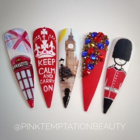 British Nail Art, London Nail Art, England Nails Designs, British Nails Designs, London Nails Designs, England Nails, British Nails, British Flag Nails, Trip Nails