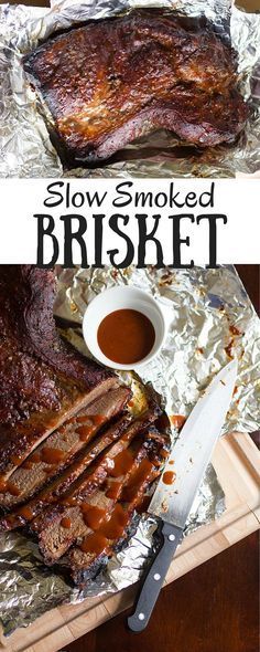 Savory brisket slow smoked on the grill, Texas style! All you need is salt, pepper and a big ol' hunk of meat. Best Smoked Brisket, Slow Smoked Brisket, Grilled Brisket, Brisket Recipes Smoked, Smoked Recipes, Fantastic Recipes, Brisket Recipe, Camping Foods, Bbq Brisket