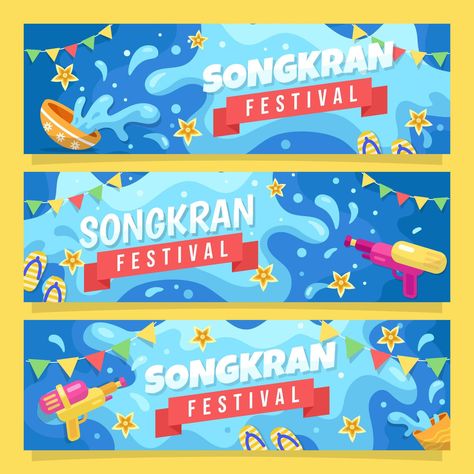 Happy Songkran Festival Banner Collection Bg Logo, Competition Poster, Festival Banner, School Banners, Songkran Festival, Ad Layout, Old Paper Background, Graphic Shapes Design, Desain Buklet