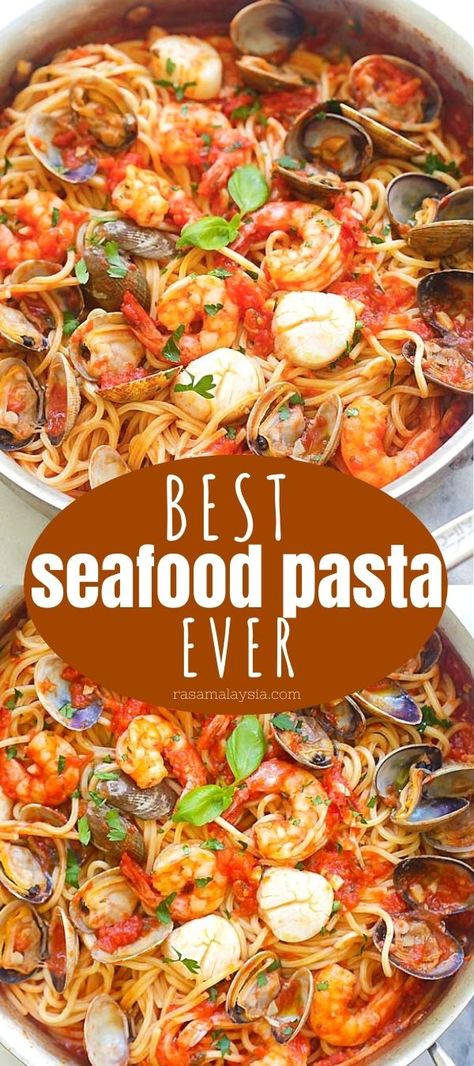 Easy Seafood Pasta, Seafood Pasta Sauce, Homemade Tomato Pasta Sauce, Seafood Pasta Dishes, Seafood Linguine, Pasta With Shrimp, Fish Pasta, Seafood Dinner Recipes, Seafood Dish Recipes