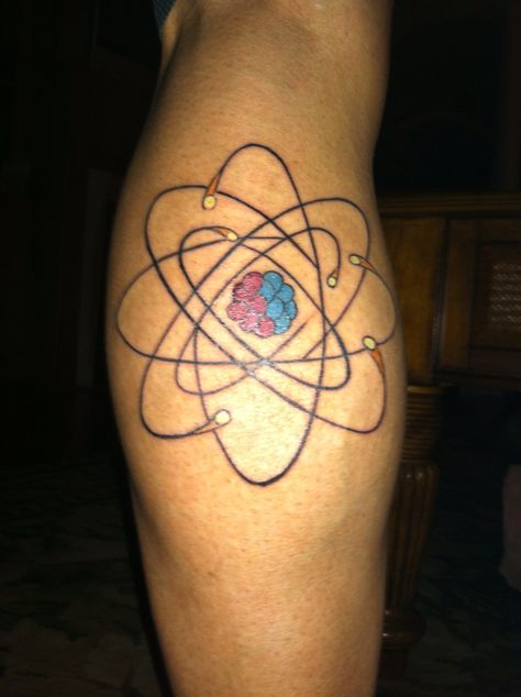 Got this on my left calf muscle. A big carbon atom. #tattoo #ink #tattoos tattoo tattoos Atom Tattoo, Science Themes, Calf Muscles, Tattoo Ink, Dreamcatcher Tattoo, Ink Tattoo, Atom, Tatting, Tattoo Ideas