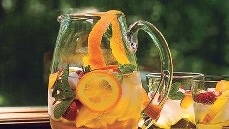 Cava Sangria Recipe | Bon Appetit Cava Sangria, Tapas Night, Guava Recipes, Drunken Sailor, Ice Rose, Rose Sangria, Fresh Fruit Recipes, White Grape, White Sangria