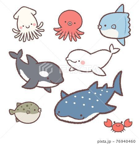 Doodle Drawings Sea Animals, Chibi Ocean Animals, Cute Doodles Sea Animals, Kawaii Ocean Animals, Shark Doodle Cute, Sea Cute Drawing, Cute Ocean Doodles, Doodles Sea Creatures, Cute Marine Animals Drawing