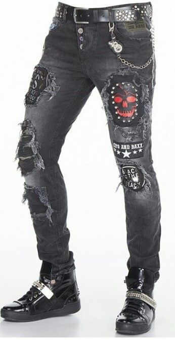 Punk Clothes Men, Outfits Ripped Jeans, Punk Outfits Men, Gothic Fashion Men, Emo Jeans, Outfit Ripped Jeans, Punk Jeans, Rock Star Outfit, Rock Jeans