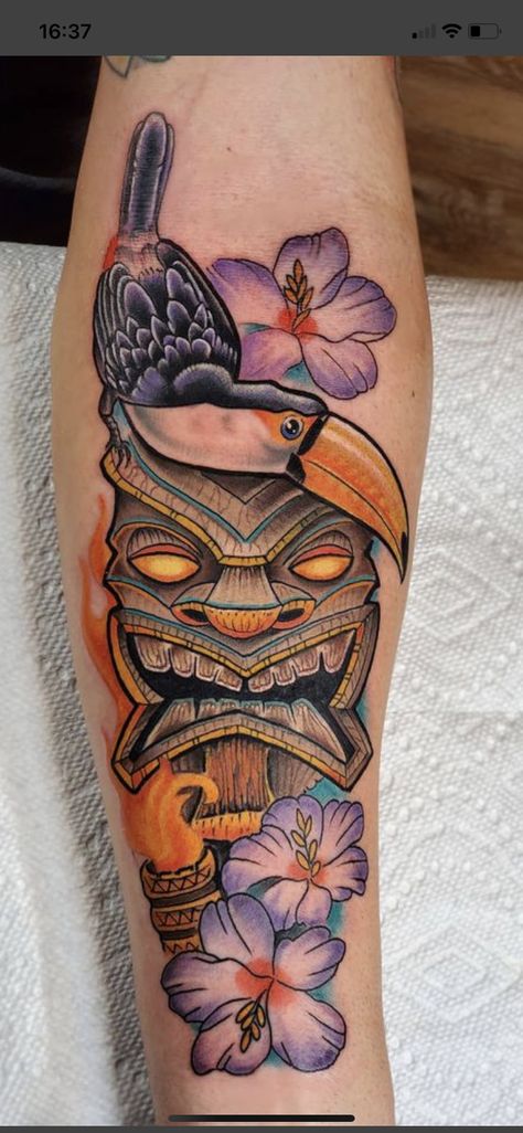 American Traditional Tiki Tattoo, Tiki Tattoo Ideas For Men, Tiki Artwork, Suit Tattoo, Tiki Tattoo, God Tattoos, Tiki Art, Theme Tattoo, Tiki Drinks