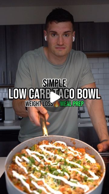 Johnny Hadac on Instagram: "Low Carb Taco Bowl ✅ Simple low carb meal prep easy for the whole week! Find more of these easy recipes in my bio!! ▪️ 3 lbs ground turkey ▪️ 2 bell peppers ▪️ 1 red onion ▪️ 1 can diced green chili’s ▪️ 1 can diced tomatoes ▪️ 1 packet taco seasoning ▪️ 1 cup shredded cheese ▪️ Cilantro ▪️6 servings ▪️416 cals ▪️50 G protein #WeightLoss #Nutrition #SimpleMealPrep #FatLoss #HowToLoseWeight #Diet #MealPreps #Food #wholefoods #SimpleFood #protien #GymFood #lowcalorie #CalorieDeficit #Protein #NutritionTips #FatLoss #WeightLossRecipe #MealPrepping #HealthyRecipe" Low Carb Taco Bowl, Johnny Hadac, Low Carb Taco, Meal Prep Easy, Bowls Recipes, Can Diced Tomatoes, 2023 Recipes, Taco Bowl, Healthy Bowls Recipes