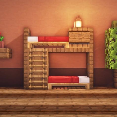 Bunk Bed Minecraft, Minecraft Bunk Bed, Minecraft Blueprint, Minecraft Bedding, Mobs Minecraft, Minecraft Decoration, Rumah Minecraft Sederhana, Minecraft Interior Design, Minecraft House Plans