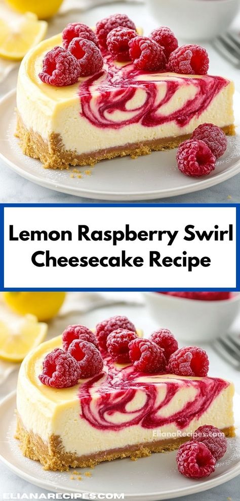 Searching for the perfect ending to your meal? This Lemon Raspberry Swirl Cheesecake is the answer. Its luscious layers of tart lemon and ripe raspberry create a delicious dessert that’s easy to whip up any day. Lemon Raspberry Cheesecake, Raspberry Swirl Cheesecake, Swirl Cheesecake, Raspberry Tarts, Vanilla Whipped Cream, Lemon Raspberry, Lemon Cheesecake, Graham Cracker Crust, Cheesecake Recipe