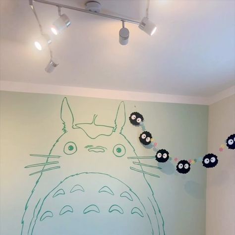 Totoro Wall Mural, Soot Sprite Room Decor, My Neighbor Totoro Room Ideas, My Neighbor Totoro Room Decor, Soot Sprite Decor, Ghibli Room Decor Aesthetic, Ghibli Room Decor Diy, Totoro Bedroom Ideas, Studio Ghibli Wall Art