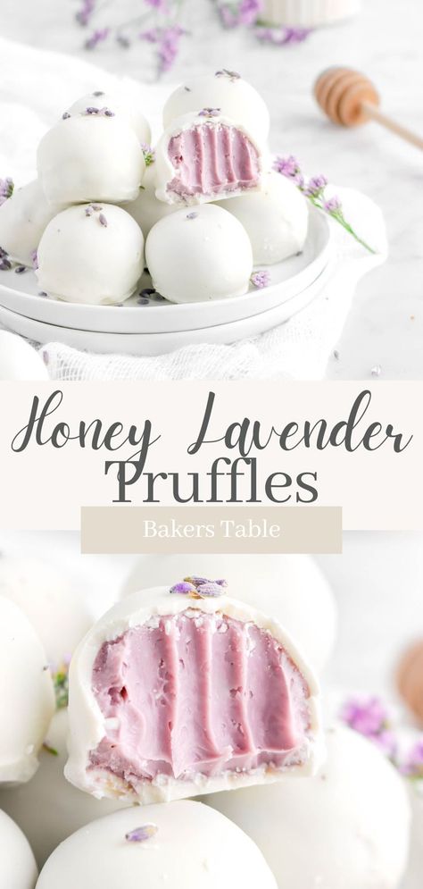 Lavender Truffles, Lavender Recipes, White Chocolate Truffles, Honey Lavender, White Chocolate Ganache, Truffle Recipe, Baking Sweets, Dried Lavender, Melt In Your Mouth