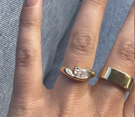 Low Maintenance Engagement Ring, Chunky Silver Engagement Rings, Jewelry Push Present, Gold Chunky Wedding Ring, Off Center Engagement Ring, Gold Engagement Ring With Thick Band, Granola Wedding Ring, Thick Wedding Rings For Her, Wedding Ring 2023