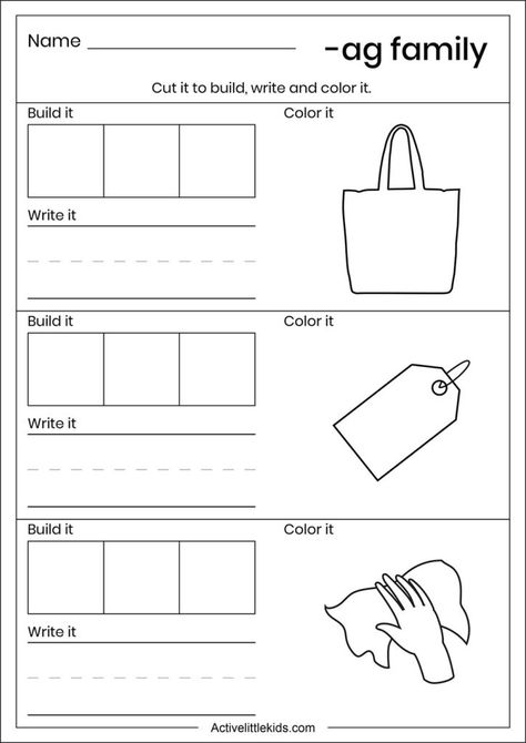 Ag Family Words Worksheet, Ag Words Worksheets, Ag Family Words, Ag Word Family, Kids Learning Charts, Family Words, Family Worksheets, Phonics Worksheets Free, Cvc Words Worksheets