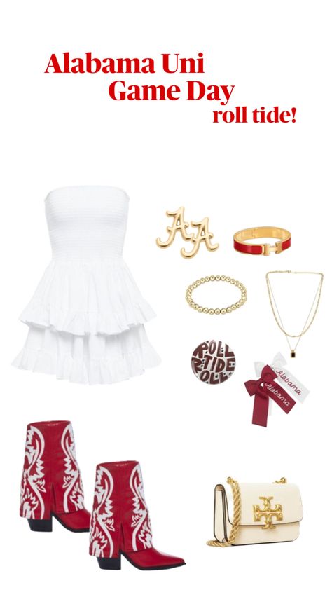 alabama university football game day gameday football college sports preppy southern red aesthetic inspo inspiration Cute Alabama Football Outfits, University Of Alabama Gameday Outfit, University Of Alabama Game Day Outfits, Bama Outfits, Alabama Gameday Outfit, Alabama Game Day, Games Outfits, College Football Gameday, Rush Week Outfits