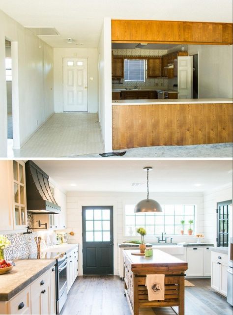 "Fixer Upper" – The Bardominium (season 3 episode 6) kitchen before and after – Magnolia Market Fixer Upper Kitchen, Magnolia Market, Garage Gym, Diy Kitchen Cabinets, After Pictures, Kitchen Decorating, Before And After Pictures, Trendy Kitchen, Kitchen Remodel Idea