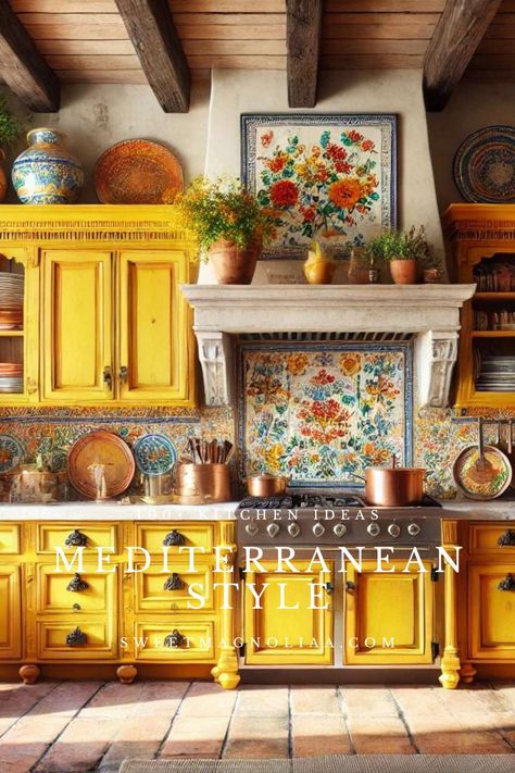 Looking to create a Mediterranean style kitchen? Get inspired with over 100 design ideas and tips in this video for the perfect Mediterranean kitchen! Italian Kitchen Backsplash Ideas, Kitchen Design Mediterranean, Lebanese Kitchen Design, Mediterranean Interior Design Ideas, Vintage Spanish Kitchen, Kitchen Italian, Italian Style Interior Design, Mediterranean Decor Ideas, Kitchen Mediterranean