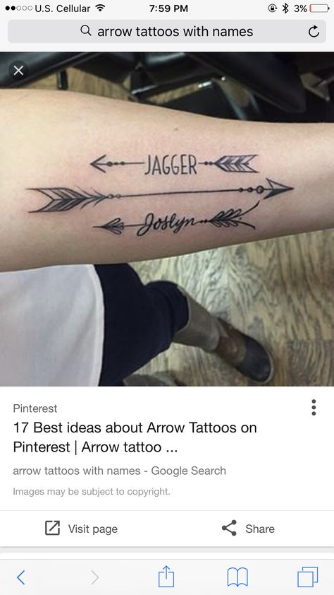 Name Arrow Tattoo, Arrow Name Tattoo, Tattoos For Childrens Names, Tato Nama, Arrow Forearm Tattoo, Heart Tattoos With Names, Tattoo Kids, Tattoos With Names, Sagittarius Tattoo Designs