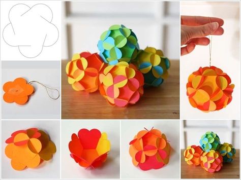 101 Different types craft tutorial - Simple Craft Ideas Paper Ball Ornaments, Christmas Tree Ornament Crafts, Diy Paper Christmas Tree, Paper Flower Ball, Paper Ball, Paper Christmas Ornaments, Diy Christmas Ornament, Paper Balls, Diy Christmas Tree Ornaments