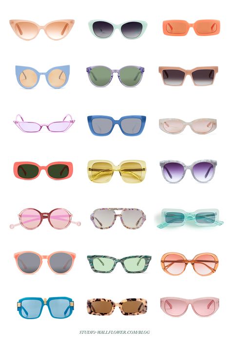 best colorful sunglasses 2021 Beach Sunglasses Summer, Colorful Sunglasses Aesthetic, Sunglasses Branding Design, Trendy Sunglasses For Women 2023, Sunglasses Shapes, Basic Sunglasses, Sunglasses For Beach, Colourful Sunglasses, Eyewear Branding