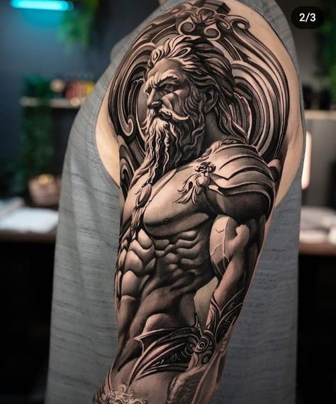 Greek Shoulder Tattoo, Samurai Warrior Tattoo, Mythology Tattoos, Leg Tattoo Men, Greek Tattoos, Warrior Tattoo, Realism Tattoo, Blackwork Tattoo, Greek Gods