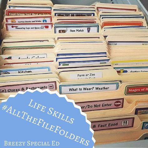 Practicing life skills with file folders. I love these activities for my… Vocational Tasks, Life Skills Class, Functional Life Skills, Life Skills Lessons, Vocational Skills, Life Skills Classroom, Sped Classroom, Teaching Life Skills, File Folder Activities