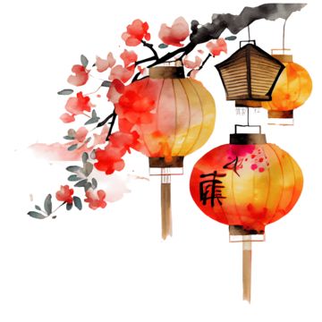 Lunar New Year Lantern Drawing, Chinese Lanterns Painting, Lunar New Year Watercolor, Chinese Lantern Drawing, Lunar New Year Art, Identity Artwork, Lanterns Chinese, Lantern Drawing, Japanese Inspired Art