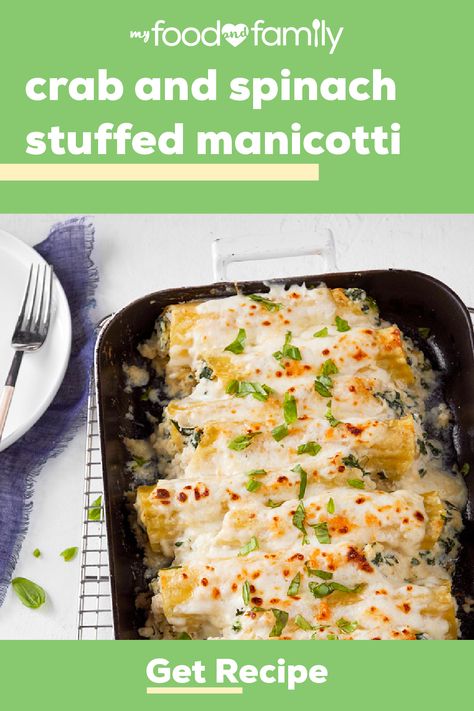 Treat your taste buds to this delicious pasta dish that requires just 35 minutes of prep! Make this tasty recipe with crabmeat, KRAFT Parmesan Cheese, and POLLY-O Skim Ricotta Cheese. Crab Manicotti Recipe, Seafood Manicotti Recipe, Manicotti Filling, Manicotti Shells, Stuffed Manicotti, Easy Comfort Food Dinners, Manicotti Recipe, Recipe Using Chicken, Filled Pasta